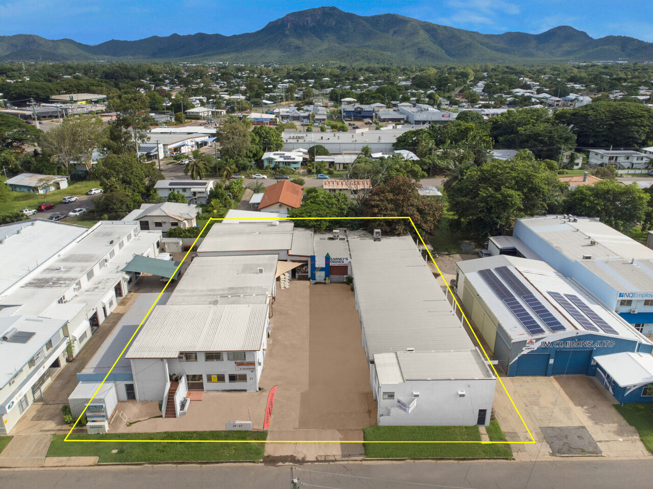 Aerial view of Casey Street Centre with Castle Hill in the background
